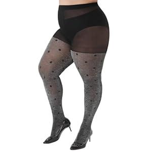 WiliW Shimmer Tights for Women Black Plus Size Sparkly Polka Dot Tights Shiny Sheer Pantyhose(Big Polka Dot XL-XXL)