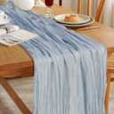 Le courant 10Ft Cheesecloth Table Runner, Rustic Boho Gauze Cheese Cloth Runner Table Runner for Weddings Bridal Baby Shower Birthday Holiday Parties Home Decor, Dusty Blue (10ft x 1pc)