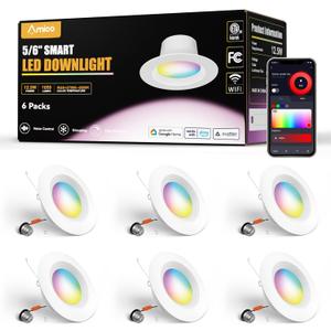 Amico 6 Pack 5/6 Inch WiFi LED Recessed Can Smart Matter Lights, RGBCW Color Changing Retrofit Recessed Lighting, Voice & APP Control, 12W=110W 1100LM, Alexa & Google Compatible, ACK, IC & ETL
