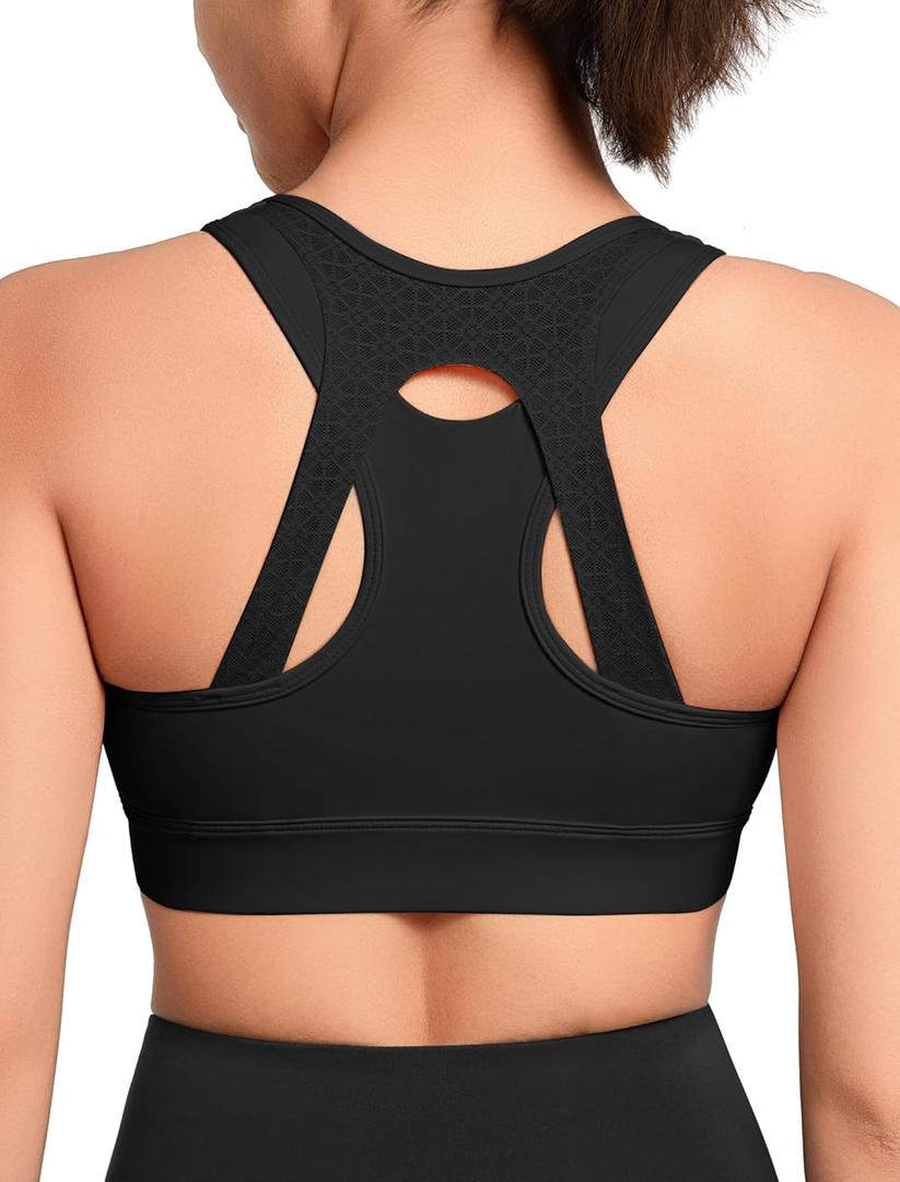 Yvette High Impact Sports Bras for Women Front Zip Supportive Running Bras for M size