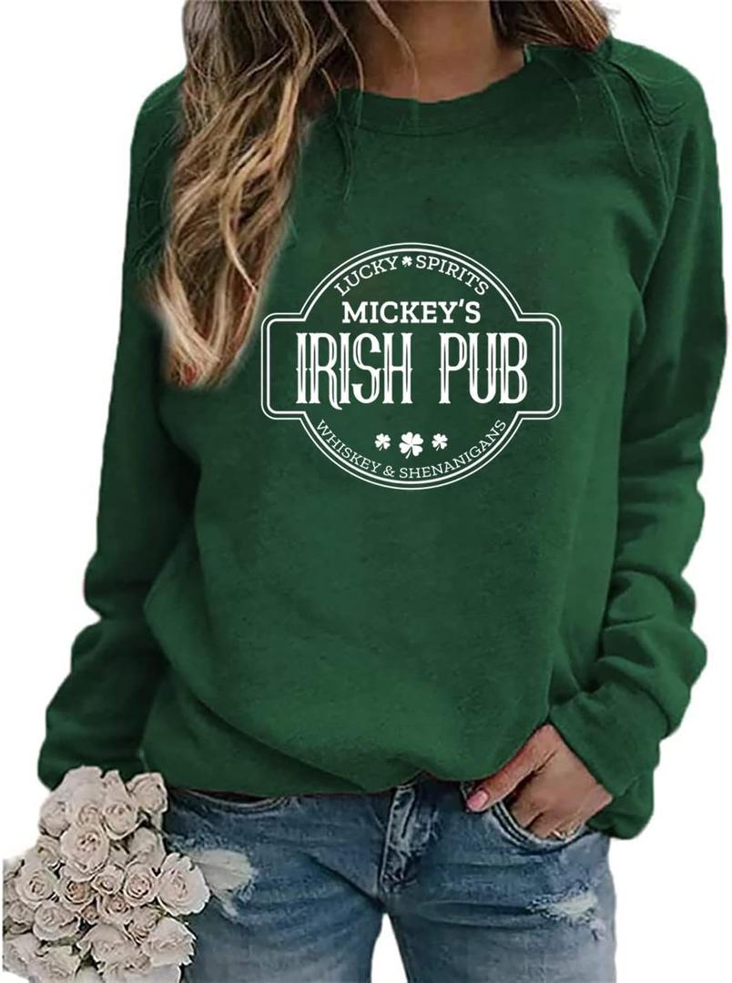 Irish Lucky St Patricks Day Sweatshirts Womens Vintage Leprechaun Graphic Tees (Large)