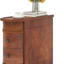LITTLE TREE Wood End Table with 2 Drawers Sofa Side Table, No Assembly Required Vintage Slim Nightstand Bedside Table for Bedroom (23.6 D x 10.8 W x 23.6 H Inch, Brown)