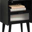 Nightstand with Charging Station, Bedside Tables with Glass Decorative Door, Black Wood Grain End Table, Side Table with 2 Tiers Storage Space for Bedroom Living Room CAMLBZ07XE