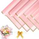 16 Sheets Flower Wrapping Paper - Flower Bouquet Wrapping Paper with Ribbon, Waterproof Flower Paper Wrap for Wedding, Birthday, Flower Shop, DIY Craft (Pink, 22.8''x22.8'')