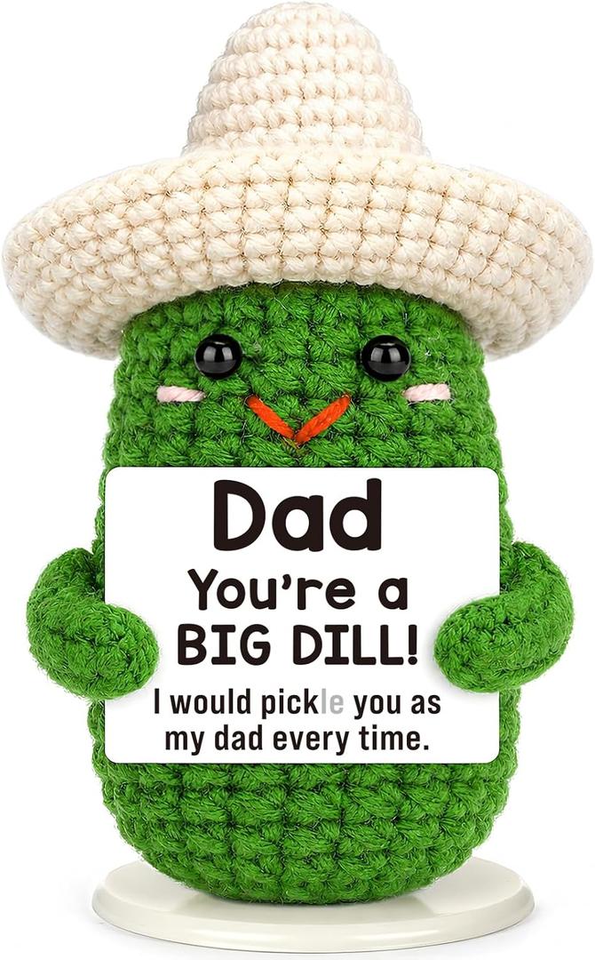 3 x Eterfordista Mini Dad Gifts for from Daughter Son Wife Positive Handmade Crochet Pickle Father's Gifts for Daddy New Bonus Step Dads Father in Law Best Dad Ever Gift Funnuy Birthday Gift Ideas
