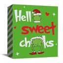 Christmas Bathroom Box Sign Decoration 5"x5", Green Wooden Box Signs Indoor Square Block Artwork for Decor Holiday Winter Sign Plaque