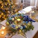 Valery Madelyn 24'' Pre-Lit Christmas Wreath for Front Door with Light, Collapsible Lighted Outdoor Christmas Wreath with Silvery Blue Xmas Balls Ribbons for Home Porch Fireplace Window Holiday Decor