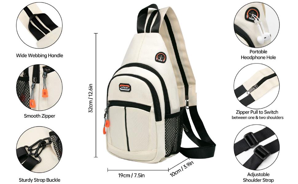 Long Keeper Sling Bag Backpack - Women Crossbody Shoulder Backpack Men Travel Hiking Sport Backpack Cross Body Casual Daypack (White)