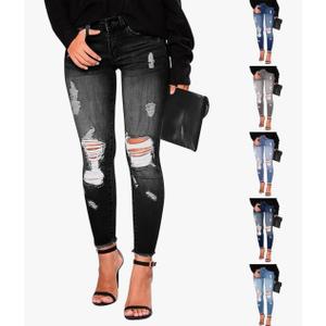 lcyhony Ripped Jeans Womens Stretchy Skinny Boyfriend Distressed High Waisted Jeans Y2k Tummy Control Leggings with Pockets, Size 10