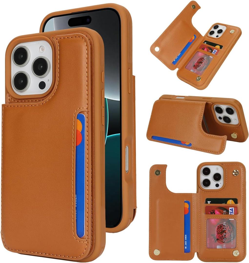 iCoverCase Compatible with iPhone 16 Pro Wallet Phone Case with Card Holder for Women Men, [RFID Blocking] Card Slots PU Leather Protective Wallet Case 6.3 Inch (Light Brown)