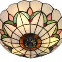 16 Inch Vintage Chandeliers Light Tiffany Style Ceiling Light Stained Glass Flush Mount Ceiling Lighting Fixture Lamp (16 Inch)