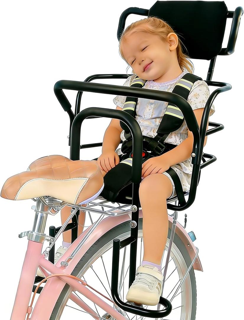 Rear Kids Bike Seat, Heavy Duty Back Mount Kid's Bike Seat for Aged 18 Month - 8 Years Old, Child Carrier Bike Chair for Bicycle Kids Seat, Foam Seat Belt with Reflective Strip