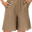 KANCY KOLE Women's High Rise Bermuda Shorts Plus Size Breathable Comfy Jersey Shorts for Beach Work(Khaki,L)