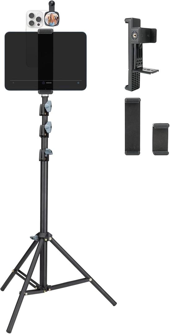 Large Screen Teleprompter Holder for Tablet & Phone with 70.8" Extendable Tripod, Dual Device Design, Compatible with iPad/iPhone/Samsung and More. Perfect for Live Streaming/Video Recording