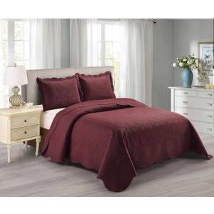 Home Collection 3 Piece Over Size Embossed Solid Color Coverlet Bedspread New # Veronica (Burgundy, King/California King)