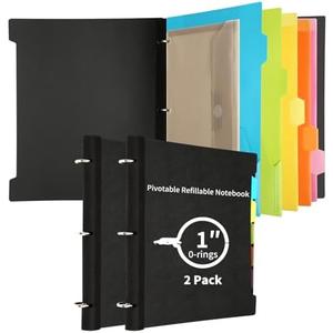 Tashkummy 2 Pcs Pivotable Refillable Notebook, 3 Ring Binder Notebooks 1 Inch, Notebook with Dividers and Pockets, Folder Notebook, Flexible Binder, Soft Binders 3 Ring, Foldable Binder- Black