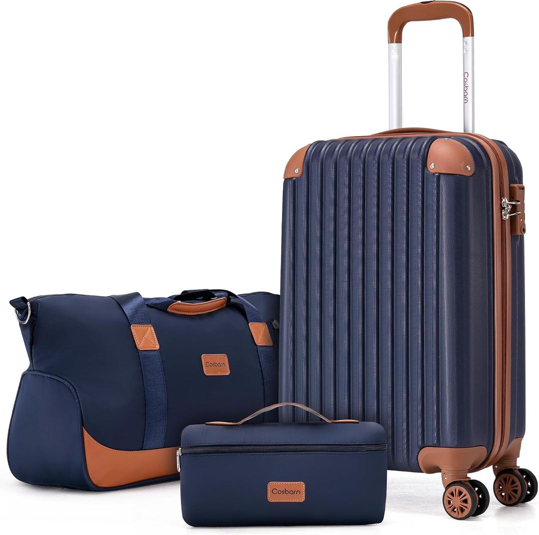 Cosbarn Carry On Luggage Sets 3 Piece, 20 Inch Luggage 22x14x9 Airline Approved with Wheels and TSA Lock, ABS Lightweight Hardshell Travel Suitcase Set with Duffel Bag Travel Bag for Men Women