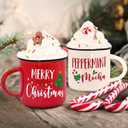 Nefelibata Christmas Tiered Tray Decor with Faux Whipped Cream Mug Toppers Winter Holidays Gifts for Woman Xmas Peppermint Gingerbread ManTable Centerpieces Ceramic Mini Coffee Mugs Decoration