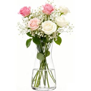Clear Glass Vase 8 Inch, Round Borosilicate Clear Glass Flower Vase, Modern Boho Style Centerpiece Vase for Home Kitchen Wedding, Housewarming (Transparent)