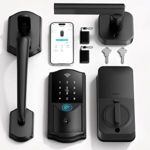 Built-in WiFi Smart Lock with Handle Set - Firstriver Fingerprint Keyless Entry Door Lock for Front Door, App Control, Digital Keypad Deadbolt, Auto Lock, Compatible with Alexa & Google Assistant