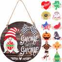 CYNOSA Interchangeable Seasonal Gnome Sweet Gnome Welcome Sign Front Door Decor Wooden Gnome Door Hanger, 12 Inches Farmhouse Wall Sign Gnome Decor (Brown)