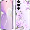 For Samsung Galaxy A26 Case Flowers Buffertech 6.7ft Military-Grade Drop Protection Anti Peel Off Tech Clear TPU Bumper 5G Phone Case Cover Design（Flower Series）