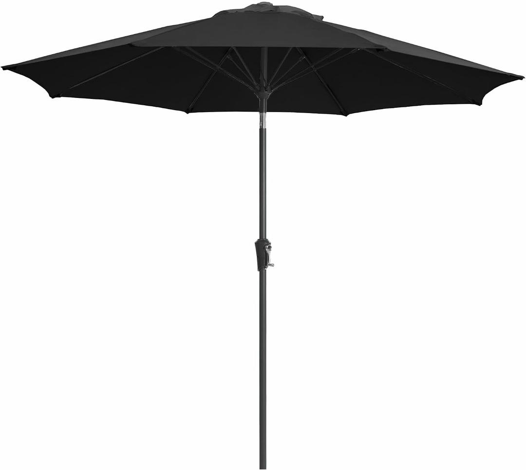 JEAREY 9FT Outdoor Patio Umbrella,Market Table Umbrella with 8 Fiberglass Ribs, Pool Umbrella with Tilt and Crank, UV Protection Lightweight & Wind-Resistant for Lawn, Garden, Deck and Backyard, Black