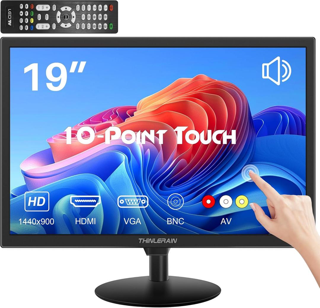 Touchscreen Monitor 19 Inch, 10-Point Multi Touch Screen Monitor 1440900 HD Display with HDMI VGA AV BNC USB Ports, VESA, Build-in Speakers for POS, Office, and Industrial Use