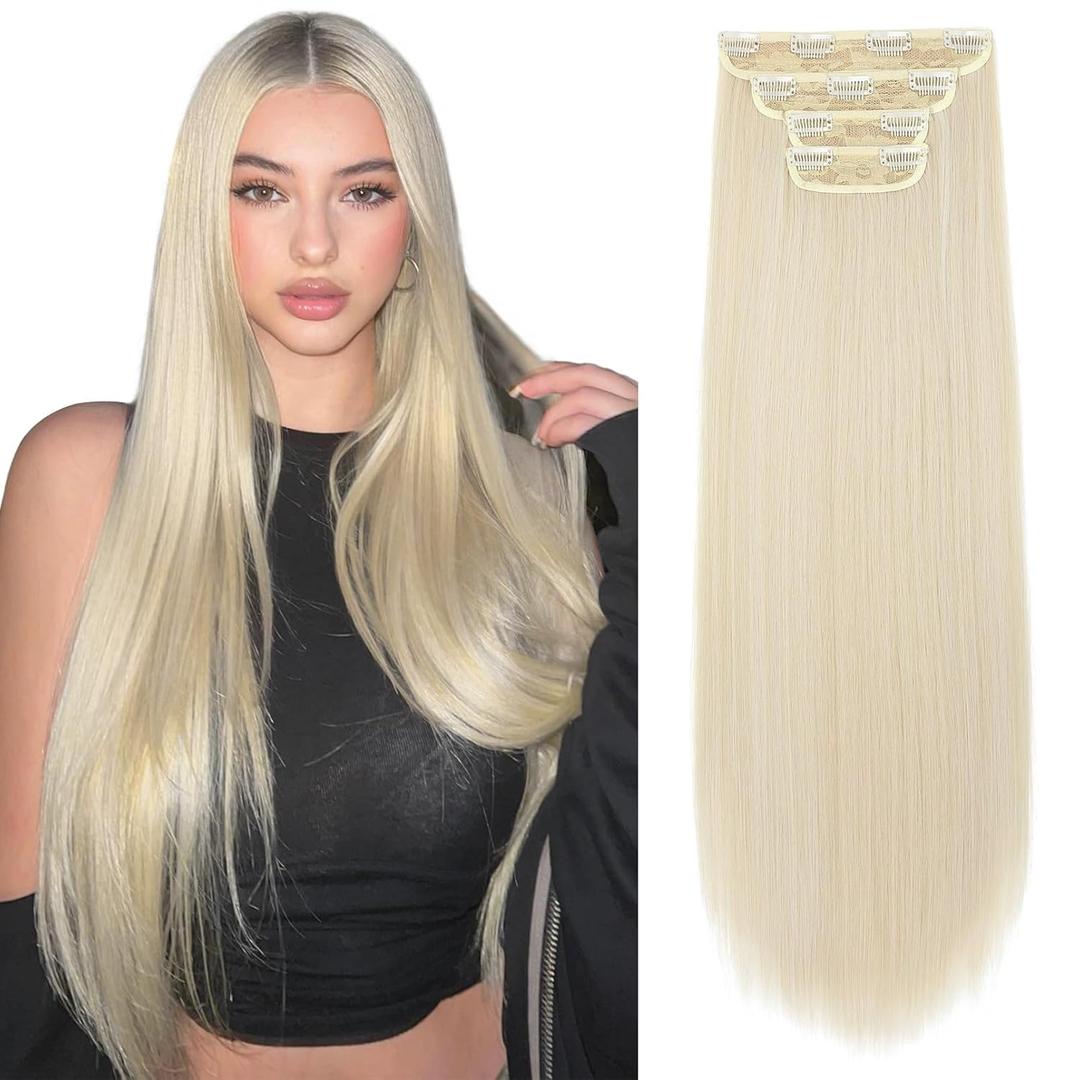 REECHO 20" Straight Long 4 PCS Set Thick Clip in on Hair Extensions Light Blonde
