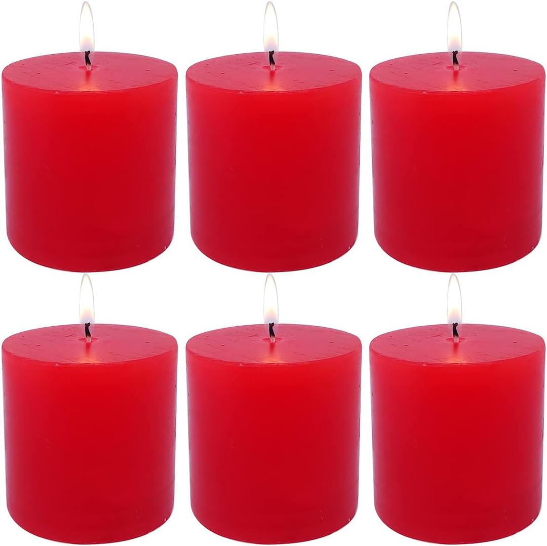 6 Pack 3x3 Inch Red Pillar Candles for Romantic Valentine's Day and Christmas, Unscented Column Candle for Home Restaurants, Smokeless Dripless and Clean Burning Emergency Candle