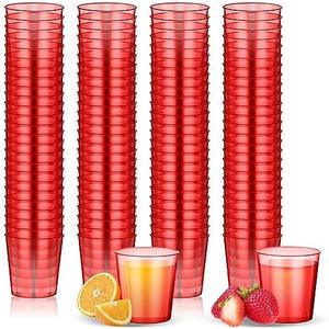Tioncy 80 Pcs Neon Plastic Shot Glasses 1 oz disposable shot glasses colored Mini Party Drinking Cups for Cocktail Whiskey Wine Birthday Christmas New Year Party(Red)