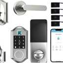 Smart Locks for Front Door,Keyless Entry Door Lock with Handle Set, Front Door Lock Set with APP Control, Fingerprint DoorLock with Deadbolt and Adjustable Lever, Satin Nickel