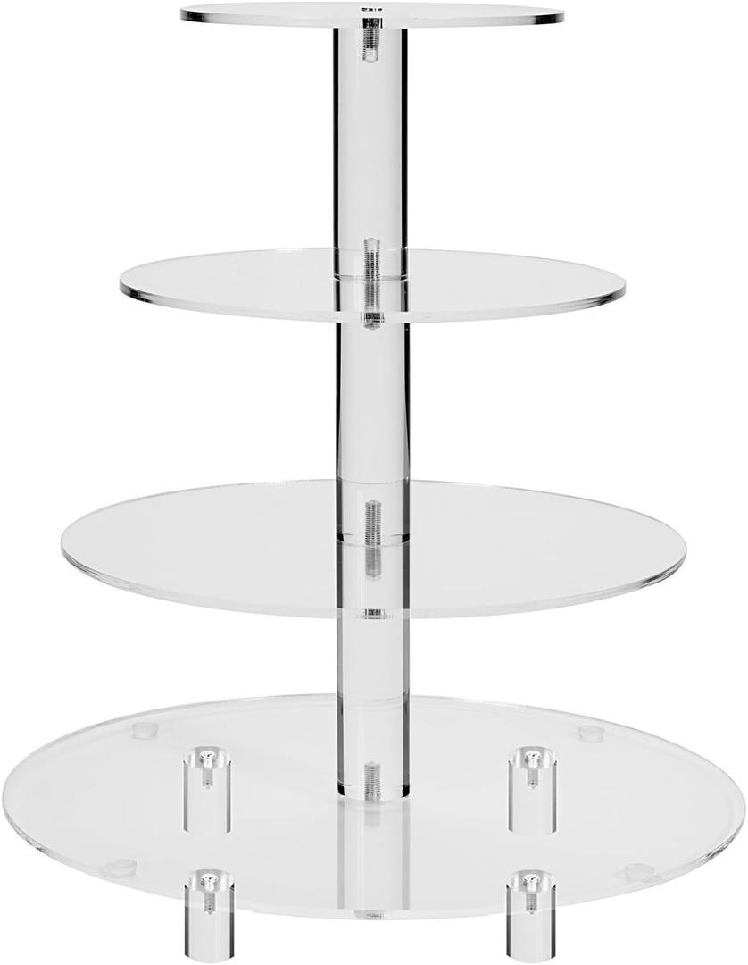 Jusalpha 4 Tier Round Acrylic Cupcake Stand-cake stand-dessert stand, cupcake Tower (4 Tier With Base)