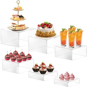 6PCS Buffet Risers, Food Risers for Buffet Table, Buffet Risers and Stands, Acrylic Clear Boxes for Food Display, Acrylic Cube Boxes big size(10"-9"-8"-7.5"-6.7"-6")