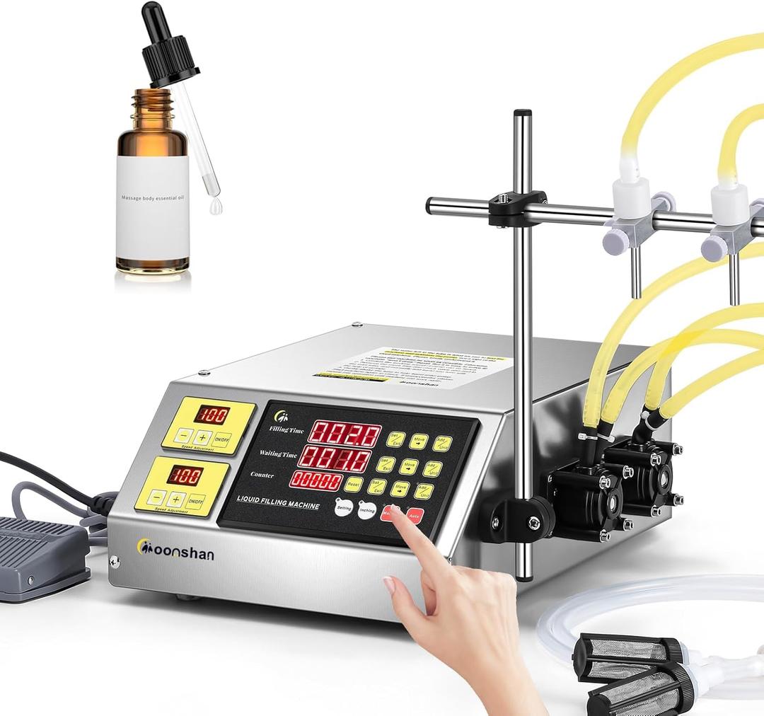 Liquid Filling Machine 22 oz/min Peristaltic Pump Bottle Filling Machine Automatic Bottle Filler Machine Digital Control for Wine Cosmetic Oil Beverage Lotion Essential Oil (Double Nozzle)