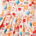 First Day of School Outfits for Girls Toddler Back to School Dress Kindergarten Pencil School Bus Print Summer Sundress (5-6 Years, Beige)