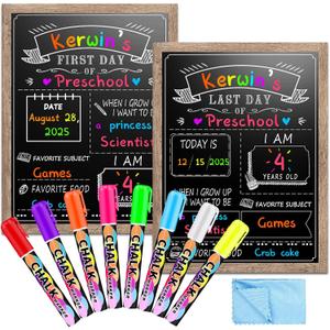EAONE 12 x 16 in First Day of School Board Sign for All Grades Student, Wood Frame Back to School Chalkboard Sign for Kids 1st and Last Day, Double-Side, with 8 Dry Erase Markers & 1 Wipe Cloth (Grey)