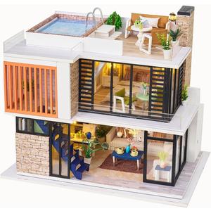 DIY Miniature House Kit, DIY Dollhouse Kit for Adults to Build, Mini House Kit with LED, Mayberry Street Miniatures, Ideal Gifts for Birthday, Halloween Christmas(Florence)