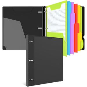 INFUN All-in-one Telescoping Binder Notebook, Refillable 3 Ring Notebook Binder with 1 Plastic Movable Pocket Folder,5 Plastic Subject dividers and Graph Paper and College Ruled Paper- Black
