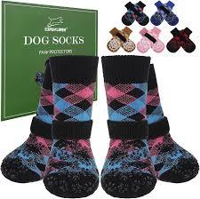 EXPAWLORER 6Pcs Anti-Slip Dog Socks to Prevent Licking Paws,Winter Snow Dog Boots & Paw Protectors, Dog Booties Traction Control on Hardwood Floor,Dog Shoes for Puppy Small Medium Large Senior Dogs (Grey) M