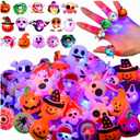 Halloween Light Up Rings 50Pcs Halloween Party Favors for kid Light Up Treat Glowing LED Ring for Kids Adults