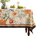 French Small Tablecloth for Rectangle Table, Linen Orange Floral Wrinkle Resistant Tablecloths, Decorative Table Cover for Kitchen, Dining, Tea Party,Thanksgiving,Christmas,55"*71"-Milch