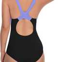 Beautikini Period Swimwear One Piece Leakproof Athletic Racerback Swimsuit Menstrual Sporty Bathing Suit for Teen Girls Women (X-Small, Purple Black)