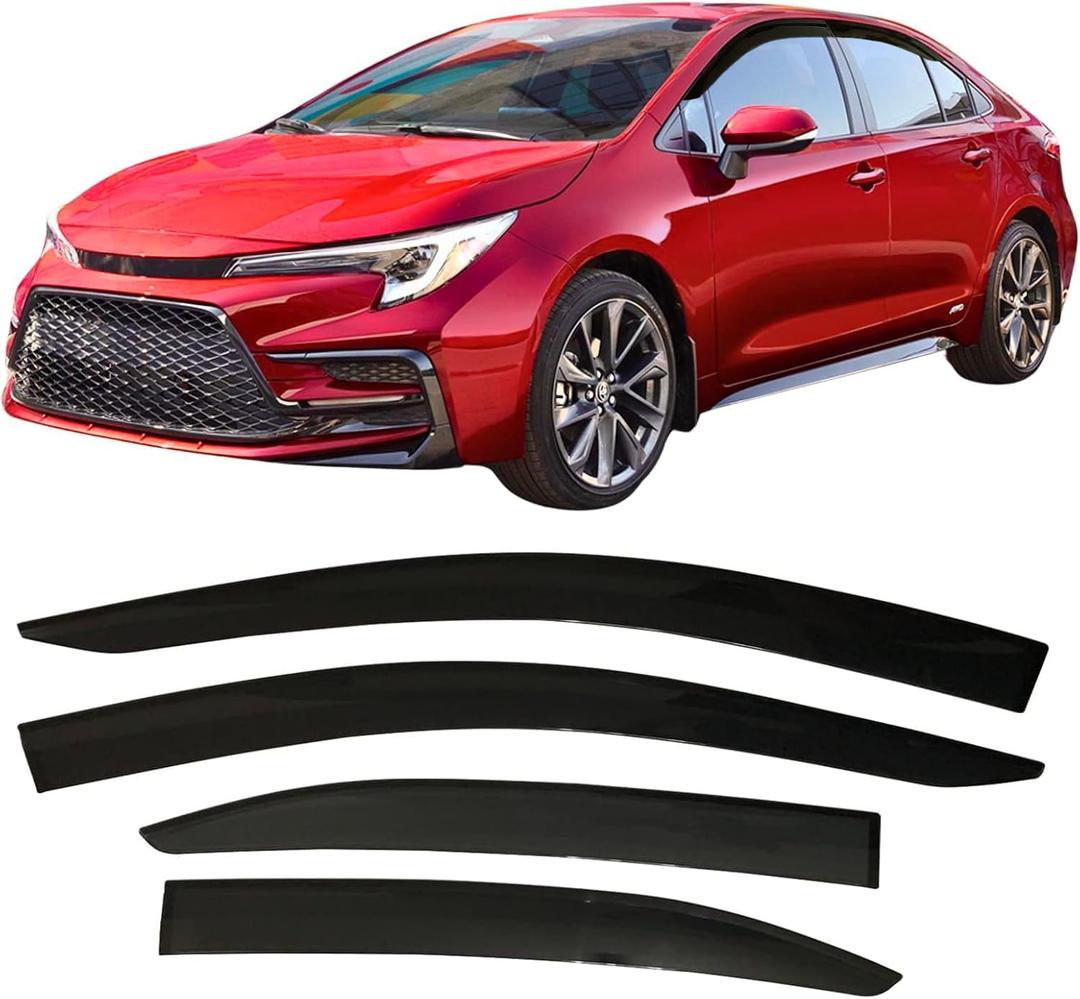 2019-2025 Tape-On Side Window Visor Deflectors for Toyota Corolla Sedan L LE SE XLE XSE FX Hybrid Dark Tinted Rain Guards 2020 2021 2022 2023 2024