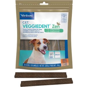 C.E.T. Veggiedent Fr3sh & Zen Plaque and Tartar Control Chews for Dogs, S | Calming dog dental chews, L-theanine dog calming chew, plant based chews, VOHC approved for plaque & tartar