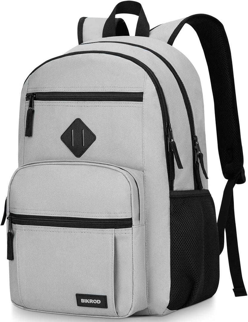 BIKROD Backpack for Men and Women, Lightweight Casual School Backpack for Teens Boys and Girls, Daily-use Travel Laptop Backpack Fits 15.6 Inch Notebook, High School Bookbag (15.6 Inches | 18 inches (height) x 12 inches (width) x 8 inches (depth), Grey)
