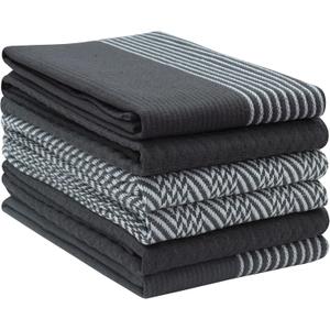 PurpleEssences 6-Pack Kitchen Towels 15x25 Inch, 100% Cotton Waffle Weave - Absorbent, Reusable Dish & Hand Towels with Hanging Loop for Home & Bar Use Christmas Holiday Winter - Assorted - Dark Gray