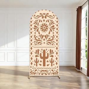 6ft Beige Yellow Mexican Fiesta Arch Cover Baby Shower Backdrop,2-Sided Round Top Chiara Backdrop Arch Covers for Mexican Wedding Birthday Bridal Shower Party Decoration, 2.6x6ft