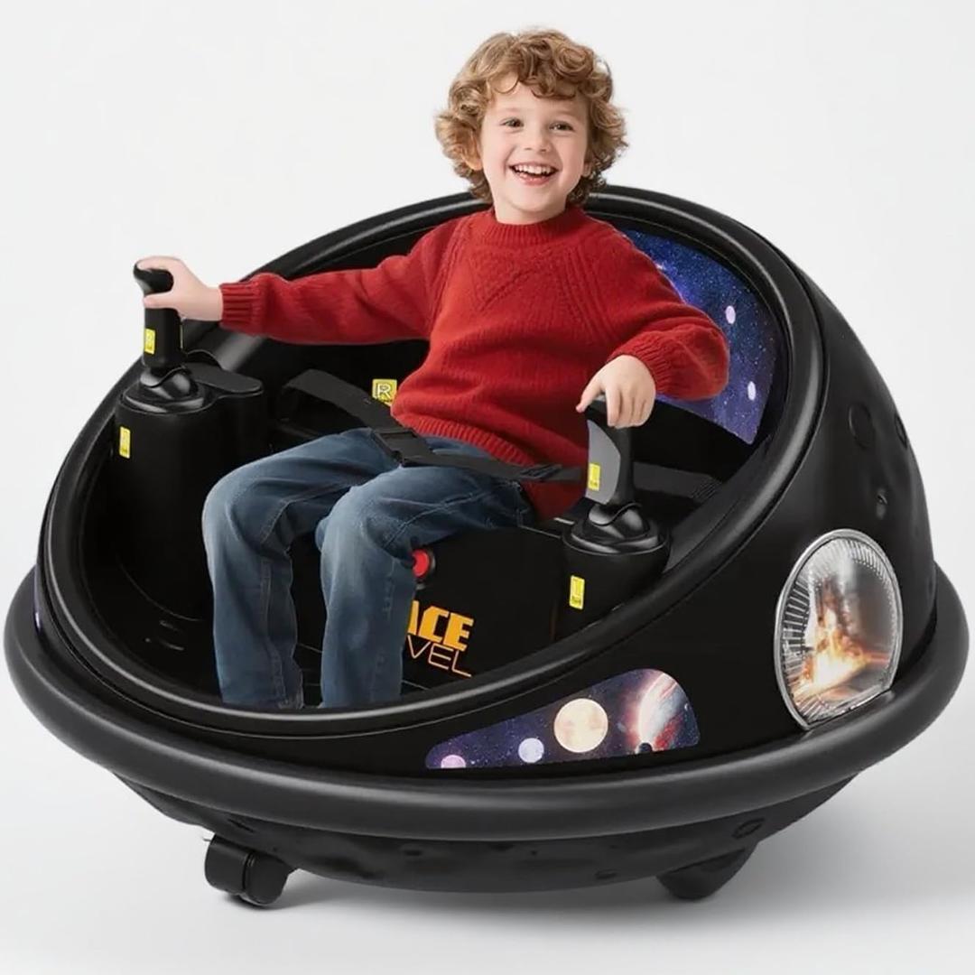 Electric Bumper Car with Remote Control, 360°Spinning Ride-on Vehicle, Rechargeable Indoor Outdoor Kid Car with LED Lights & Soft Bumper–Fun Gift (Black)