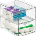 mDesign Stackable Storage Containers Box with 2 Pull-Out Drawers - Stacking Plastic Drawer Bins for Master or Guest Bathroom, Linen Closet, Vanity, or Makeup Table - Lumiere Collection -Clear (8 x 6 x 7 (Pack of 1))